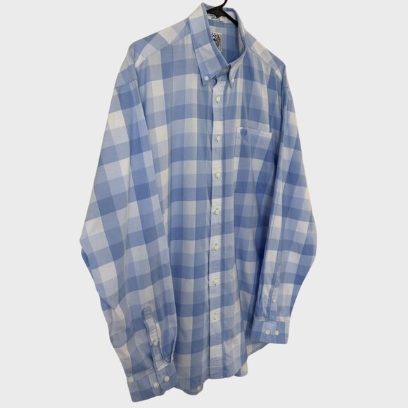 Cinch Check Pattern Button-Down Long-Sleeve Shirt Blue Men's Medium 100% Cotton - Picture 3 of 11